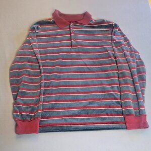Vintage JC Penny Long Sleeve Striped Velour Polo Shirt- Mens Large